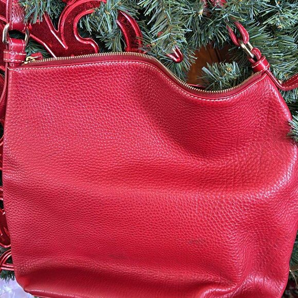 USED DOONEY & BOURKE RED PEBBLE LEATHER SATCHEL BAG - Picture 2 of 8